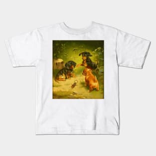 Dachshund Puppies at Play (circa 1900) by Carl Reichert Kids T-Shirt